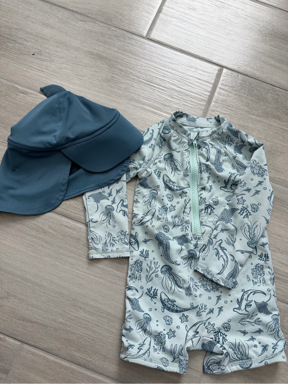Caribbean Joe Baby Rash Guard Romper & Sun Hat Set 18 Months UPF